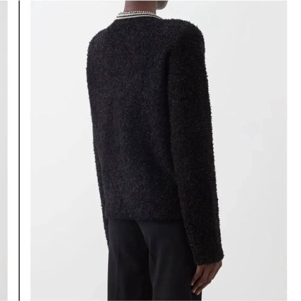 SELF-PORTRAIT Black Tape Knit Crystal-Embellished Bouclé Cardigan